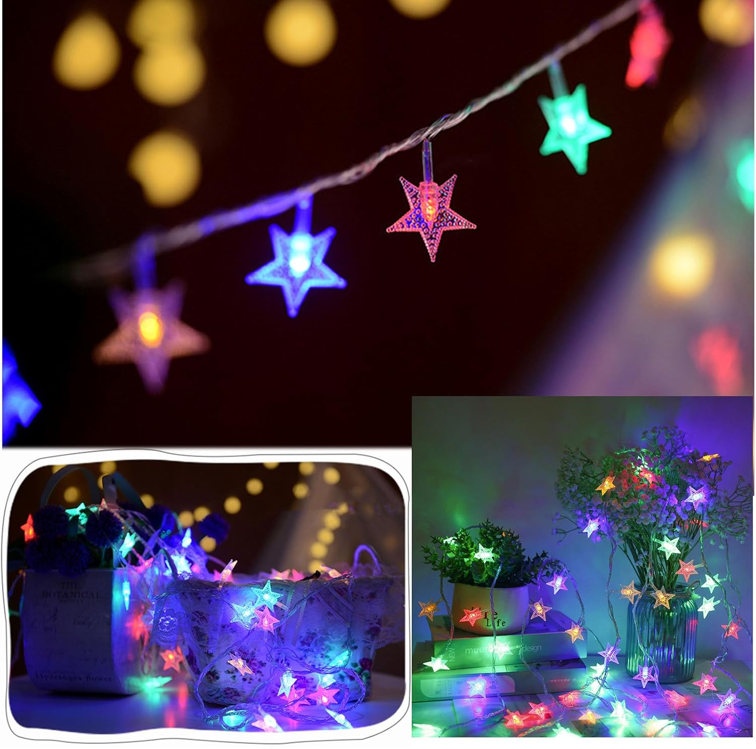 Shgarden Star String Lights Battery Operated(Not Included) USB 33FT 80 LED Twinkle Lights Hanging Star Fairy String Lights for Bedroom Porch Patio Garden Tent Holiday Decorations SH0074 (Warm White) image number 6