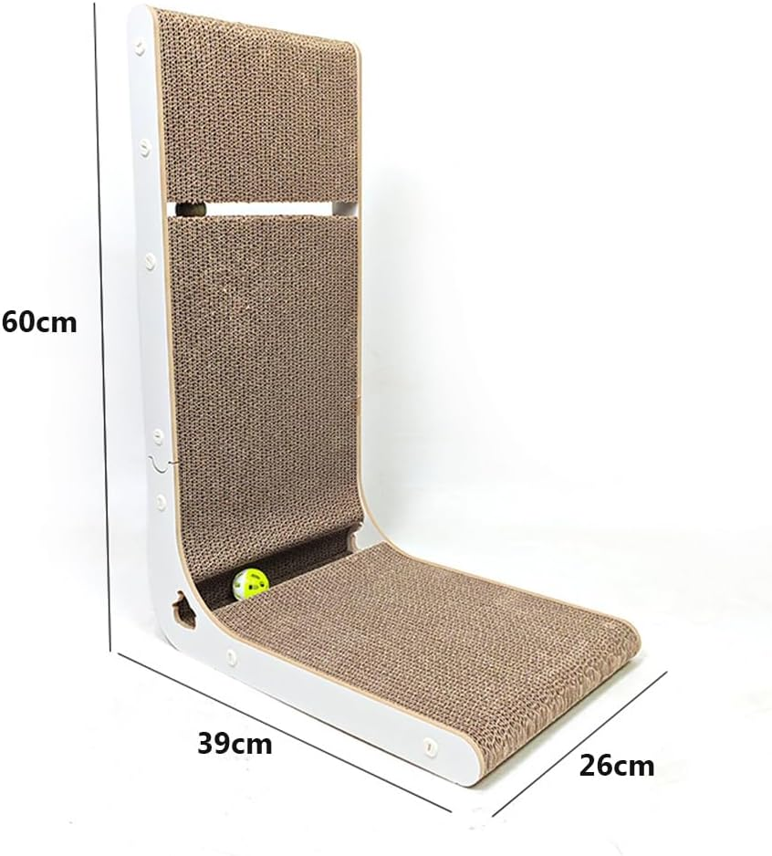 L-Shape Vertical Cat Scratching Board, 23.6" Wall-Mounted Cardboard Cat Scratcher with Catnip Ball Toys, Large Furniture Protector for Indoor Cats image number 5