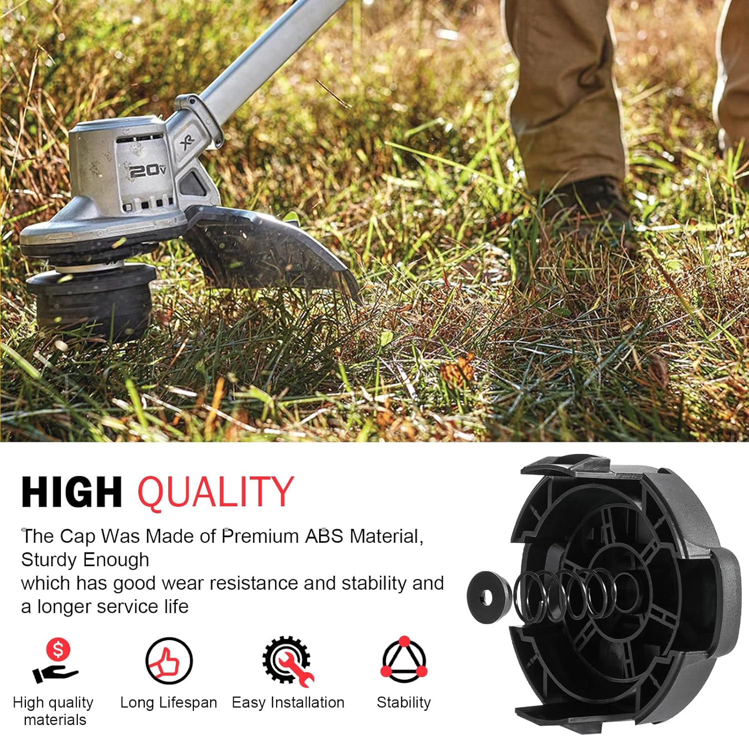 DWO1DT995 Weed Trimmer Head Cap Replacement for Dewalt String Trimmer Head with Weedeater Spring and Cap &lrm;Parts, String Trimmer Cap Cover for Dewalt DCST922P1 DCST922B DCST972X1, Black image number 4