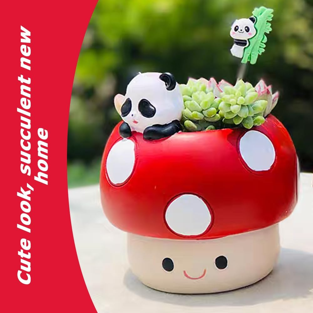 Desktop Succulent Planter with Durable Material, Panda Mushroom Resin Planter, Cute Cartoon Flower Pot, Suitable for Succulents, Miniature Gardening, Home & Office Decor image number 6
