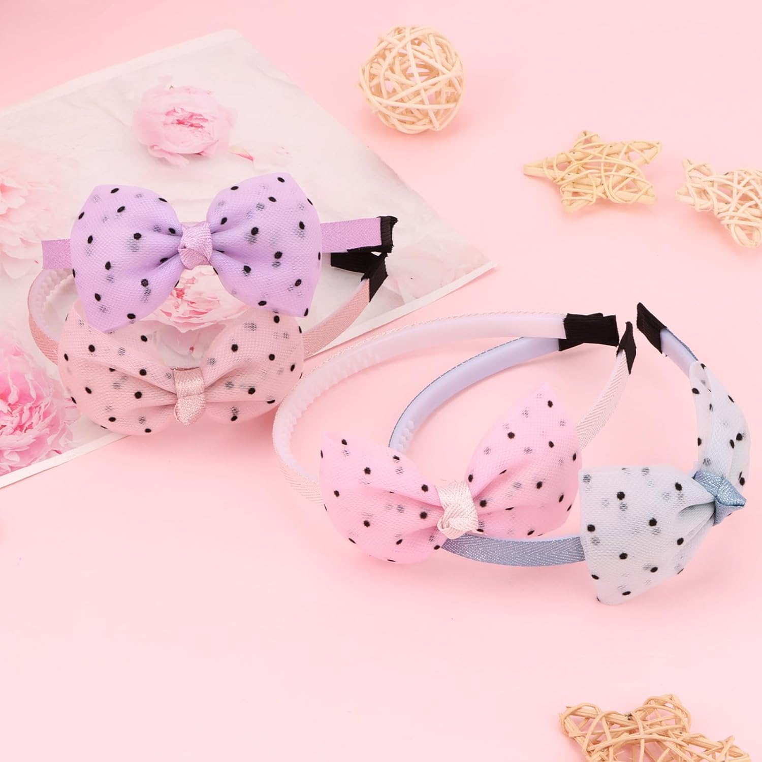 EXIPSAT 4 X Pearl Pattern Bow Headband for Girls, Elegant Headband with Glitter Stone Details, Party & Festive Accessory image number 6