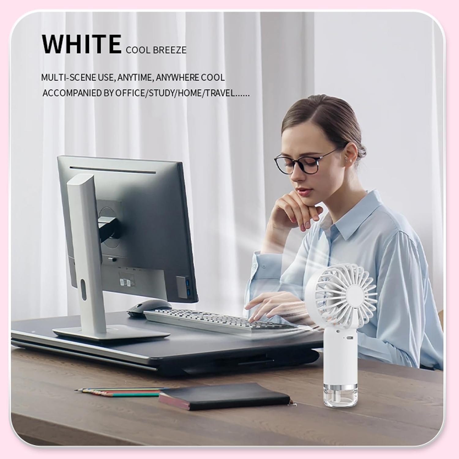 Misting Fan Portable, Handheld Personal Mister Fan, Small Fan Rechargeable, Mini Spray Water Mist Fan, Kids Women Portable Fan for Travel, Outdoors, Hiking, Camping Home Office (White) image number 6