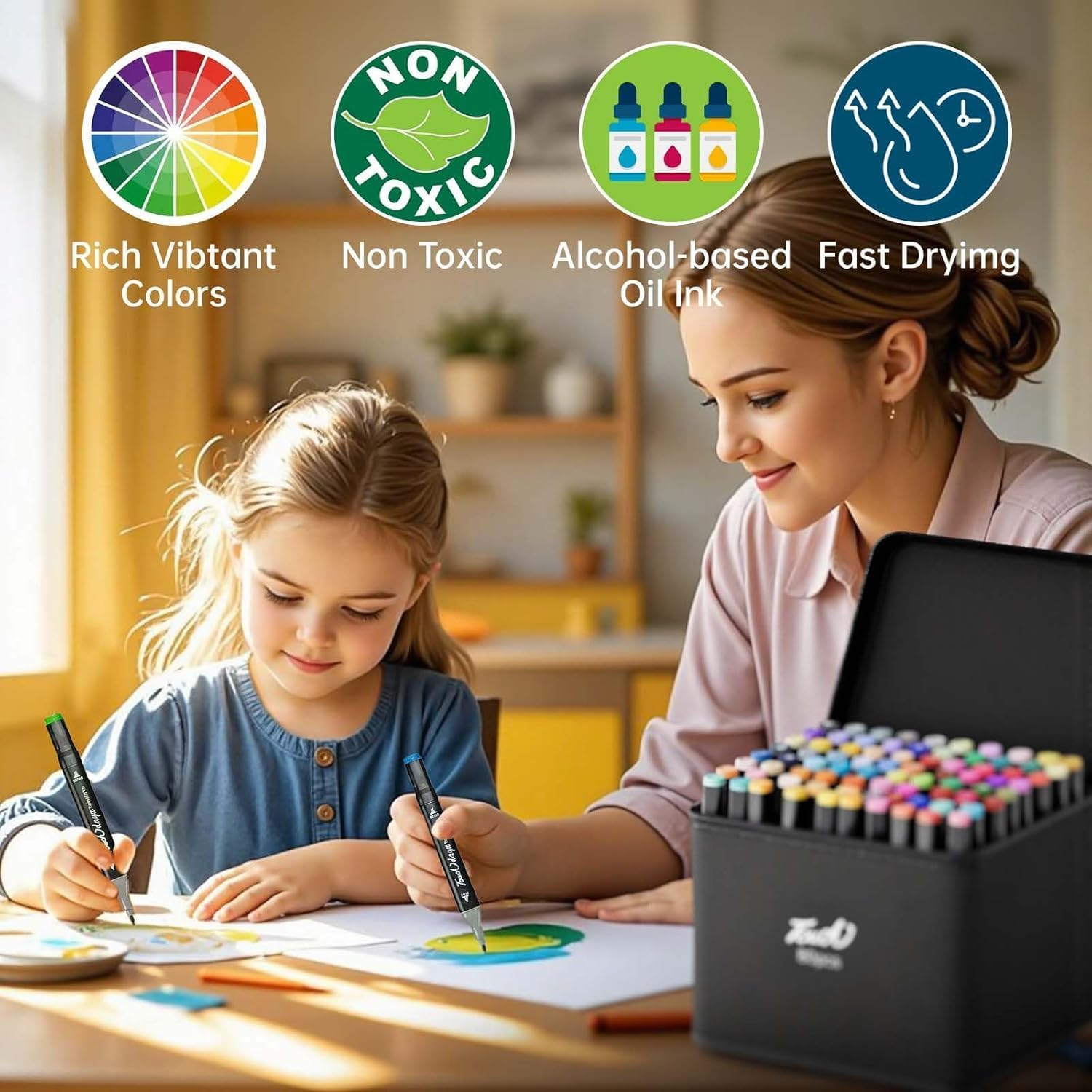 Marker Set 120Pcs Colored Drawing Marker Pens with 6 Drawing Books Double Headed Colored Art Dual Sketching for Kids Beginners Boys Girls Students Gift Non-Toxic Quick Drying Durable Non-Staining