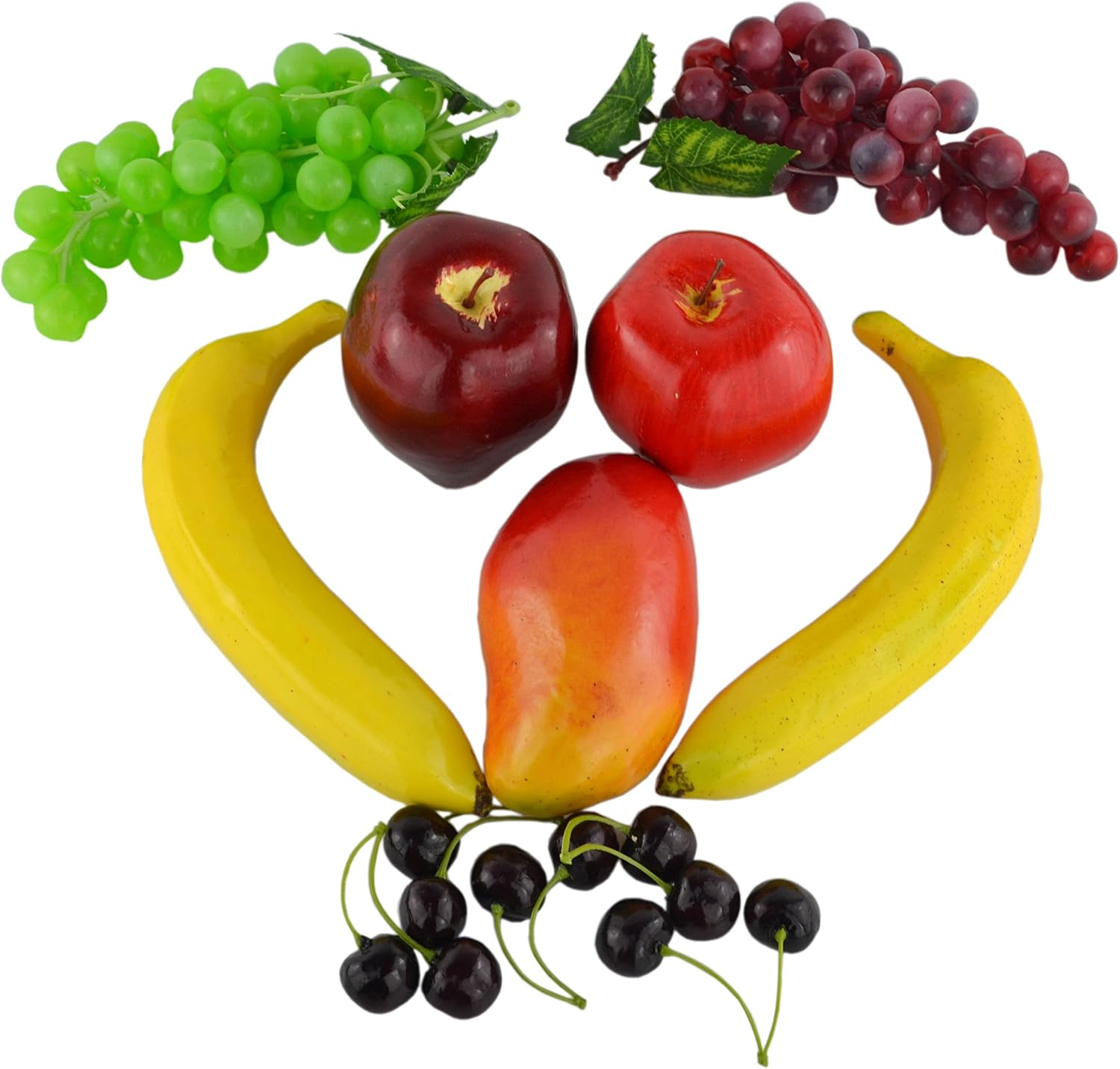 Samyo Mixture of Artificial Apple Banana Cherries Mango Grape Lifelike Simulation Realistic Fake Fruit for Home Decoration image number 1