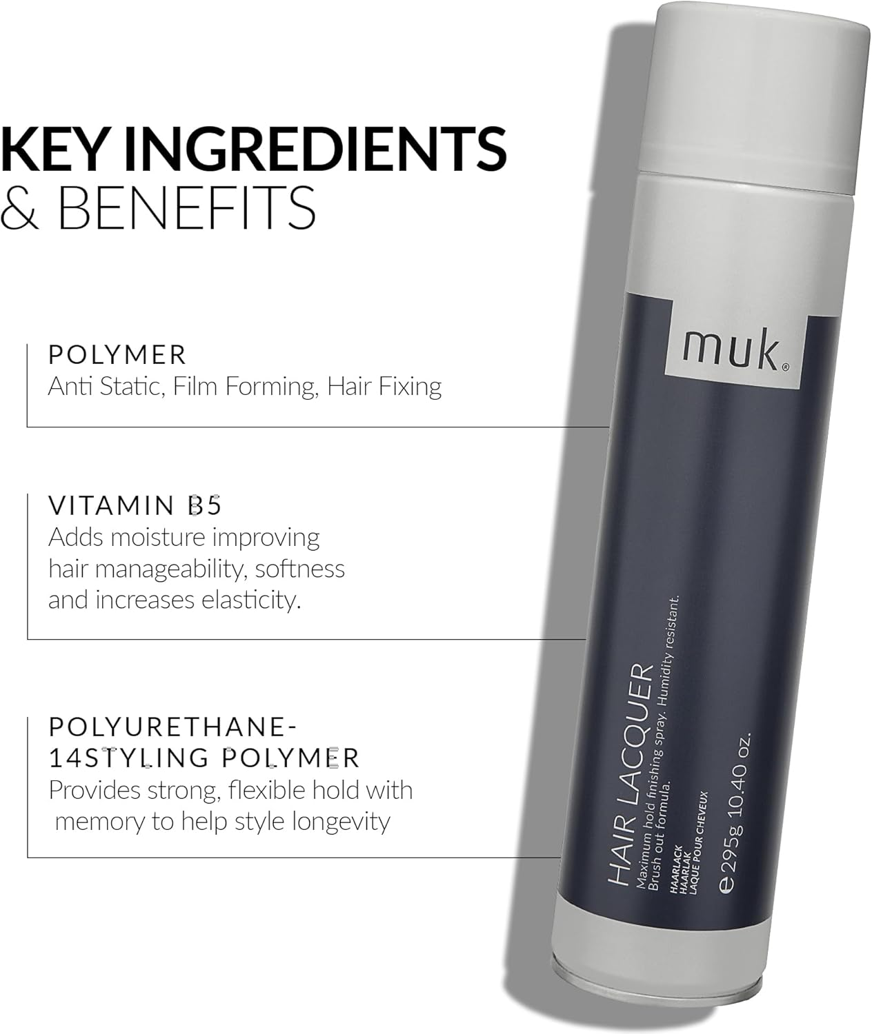 MUK. Hair Lacquer Spray - Holding Spray with Maximum Hold & Humidity Protection. Enriched with Wheat Protein & Panthenol to Provide Ultimate Strength for All Hair Types,295G image number 5