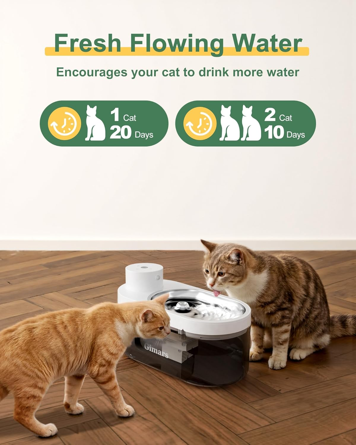 Gimars 4L Ultra-Quiet Bpa-Free & Stainless Steel Cat Fountain Wireless with Motion Sensor, 5000 Mah Battery, Drinking Fountain for Cats, Wireless without Power Cable, Water Fountain for Cats and Dogs image number 4