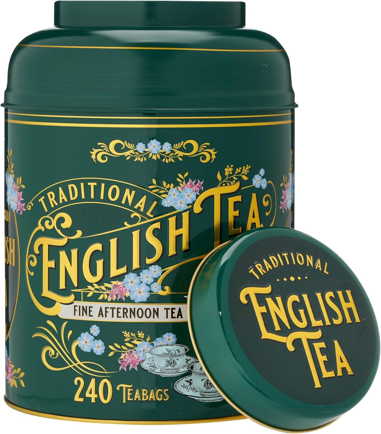 New English Teas Vintage Victorian round Tea Caddy with 240 Fine English Teabags (Bottle Green) - Mint-Green image number 2