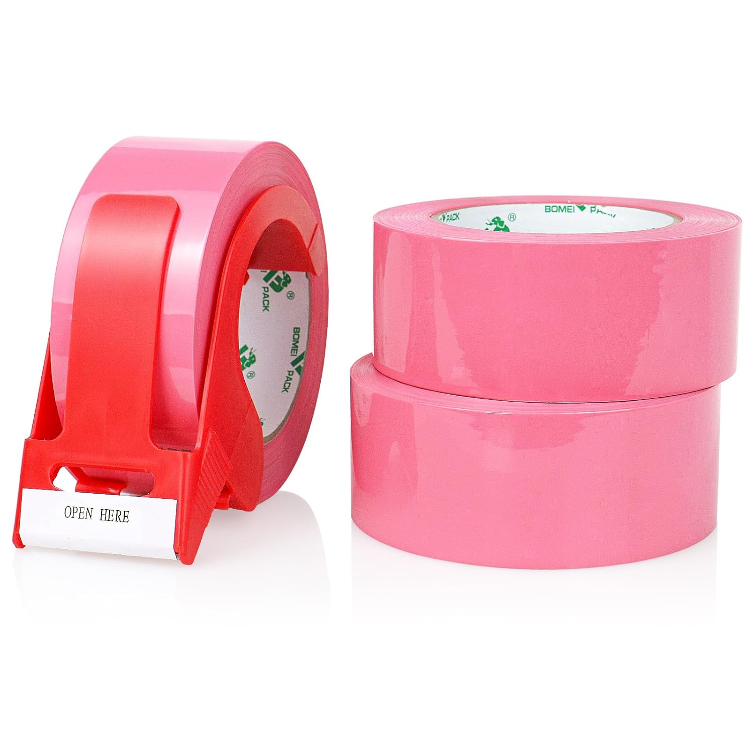 3 Rolls BOMEI PACK Pink Packing Tape with Dispenser, Heavy Duty Packaging Tape for Moving Shipping Sealing and Storage,1.8Mil Thick, 3 Rolls 1.88 Inch X 50 M,Total 150M image number 6