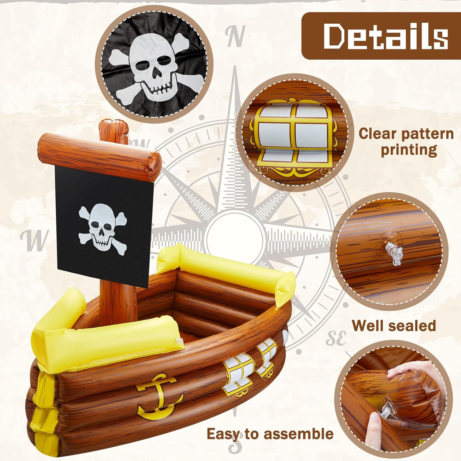 Cunhill 2 Pieces Inflatable Pirate Ship Cooler Inflatable Cooler for Halloween Pirate Ship for Food Beverage Serving Bar Pirate Party Decorations Birthday Pool Party Supplies image number 4