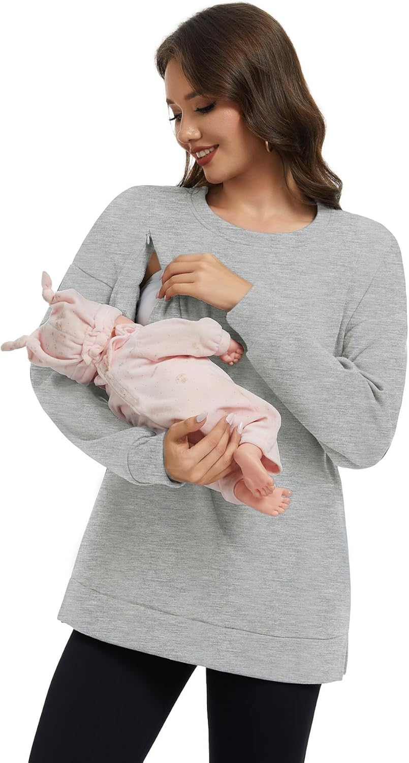 Smallshow Women'S Nursing Sweatshirt Tops Fleece Long Sleeve Breastfeeding Clothes image number 5