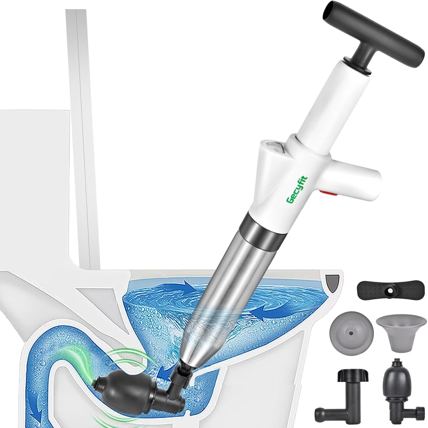 Gecyfit Toilet Plunger, High Pressure Drain Unclogging Tool, Plungers for Bathroom, Floor, Shower, Sink Heavy Duty, Multi-Purpose Air Pump Plunger for Toilet, Toilet Snakes for Hair Clog Remover image number 1