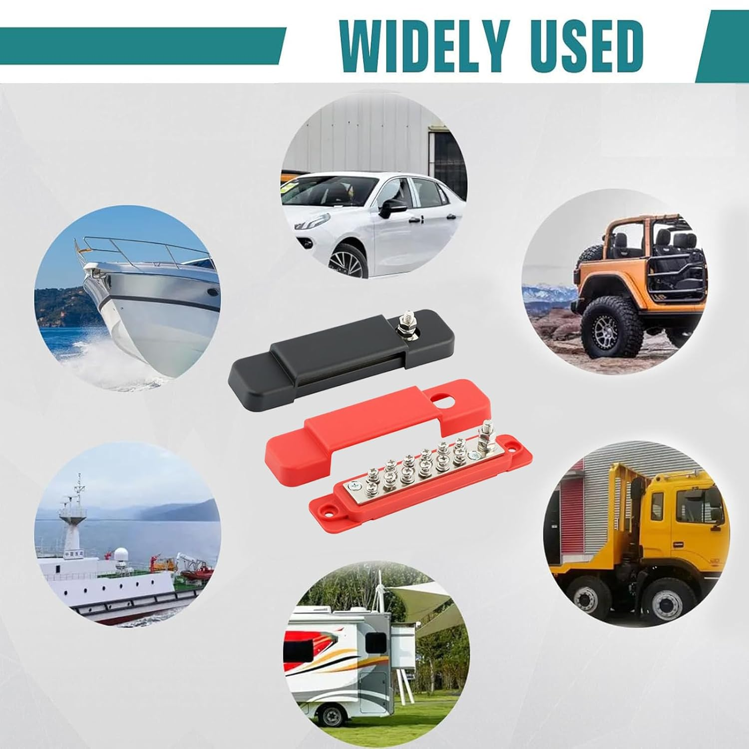 Power Distribution Block 12V 150A 1/4" Stud Marine Bus Bar 12 Volt DC Battery Busbar for Boat Au Tomotive Solar Wiring (Black+Red) image number 3