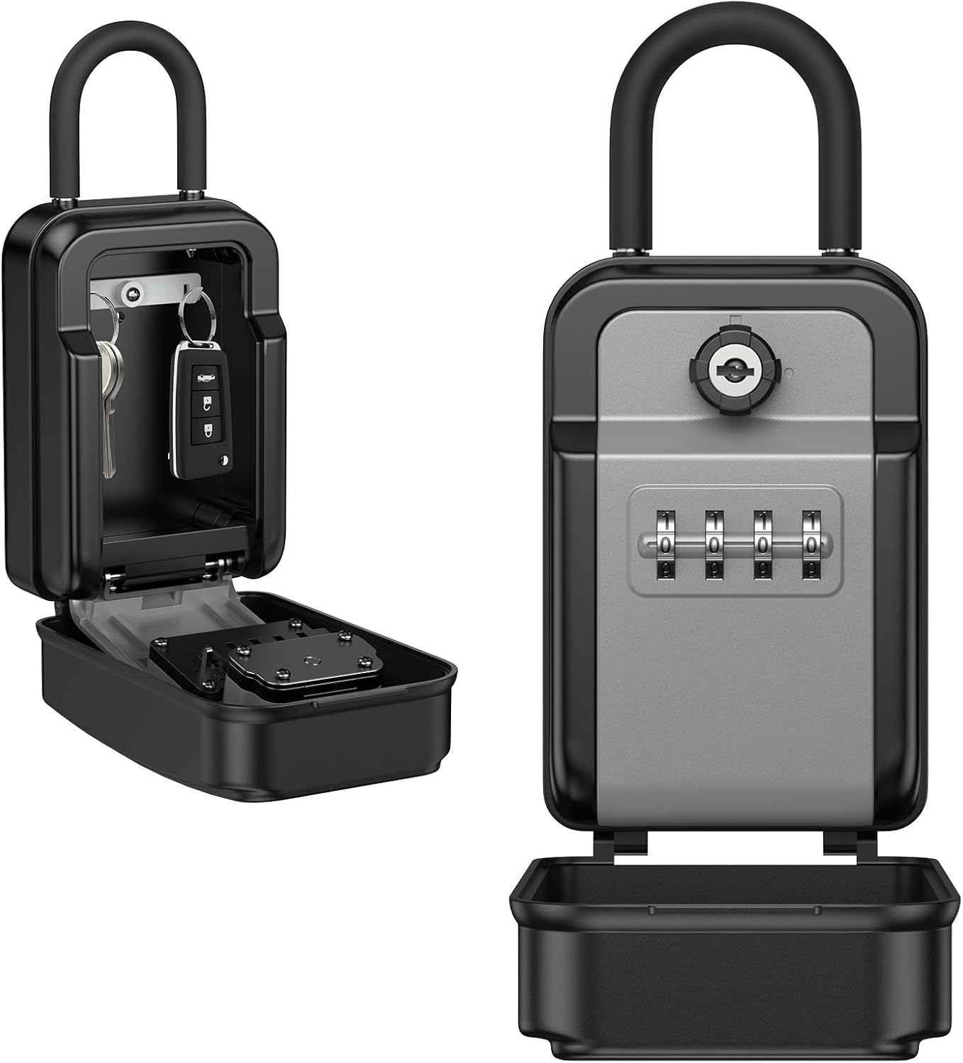 New AMIR Key Safe Box with 4 Digit Combination and Emergency Key,Portable Combination Lockbox Wall-Mounted Key Storage Box with Removable Shackle,Resettable Code,Waterproof,For Home,Office,Outdoor image number 4