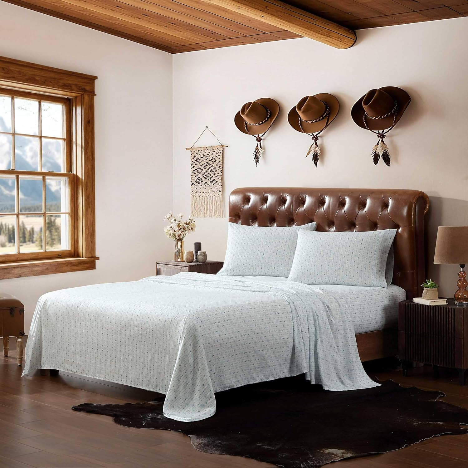 Wrangler - Twin Sheet Set, Silky & Lightweight Bedding Set, Paisley Home Decor, Oeko-Tex Certified (Prairieland Paisley Blue, Twin) - Twin, Pretty Shoe Stripe Blue