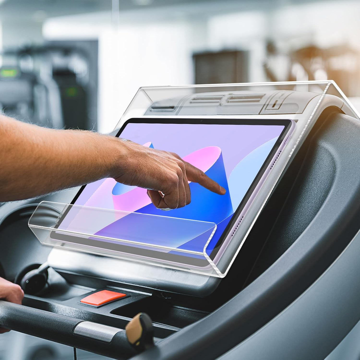 Treadmill Tablet Holder, Acrylic Treadmill Book Holder, Clear Treadmill Tablet Mount, Portable Exercise Bike Reading Stand Compatible with Ipad, Kindle, Flat Tablet, Ereader for Home Gym Exercising image number 5