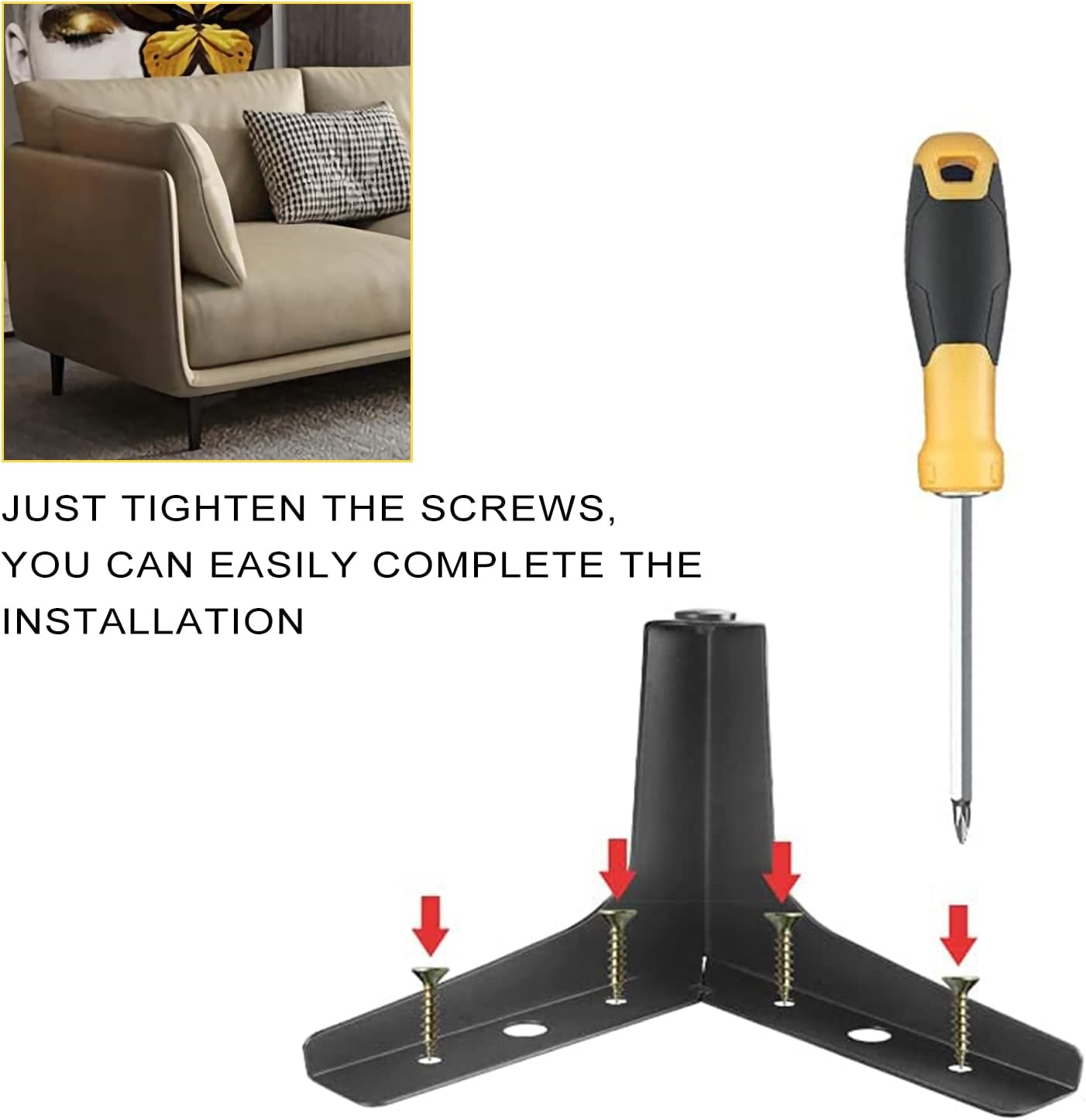 4 Inch Metal Furniture Legs Set of 4 - Cabinet, Couch, Dresser Feet - Modern Style Sofa Replacement Legs for Cupboard, Chair Risers - Black DIY image number 2