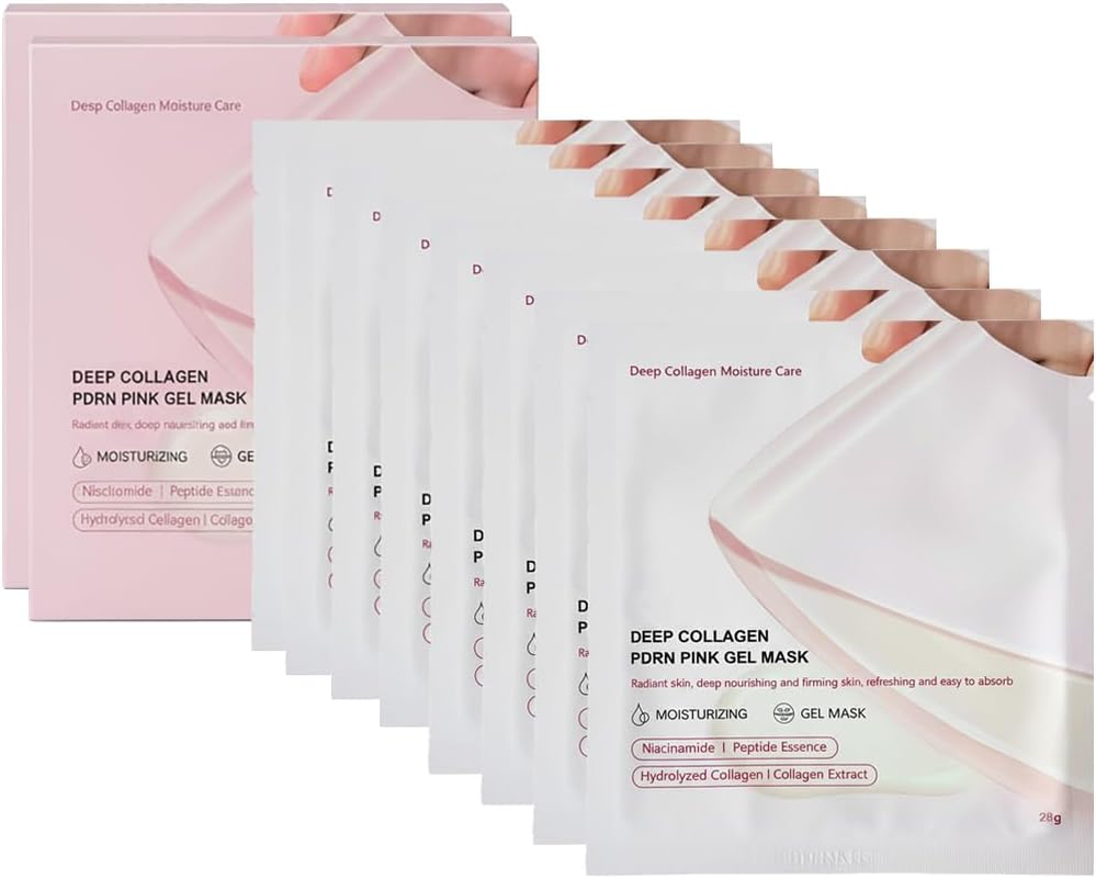 Pink Salmon DNA PDRN Collagen Gel Mask, Deep Hydrating and Anti-Wrinkle Formula, Color-Changing Collagen and Skin-Repairing Ingredients, Restoring Elasticity and Brightening Overnight Use to Youthful Glow (8 Pcs/ 2 Box)