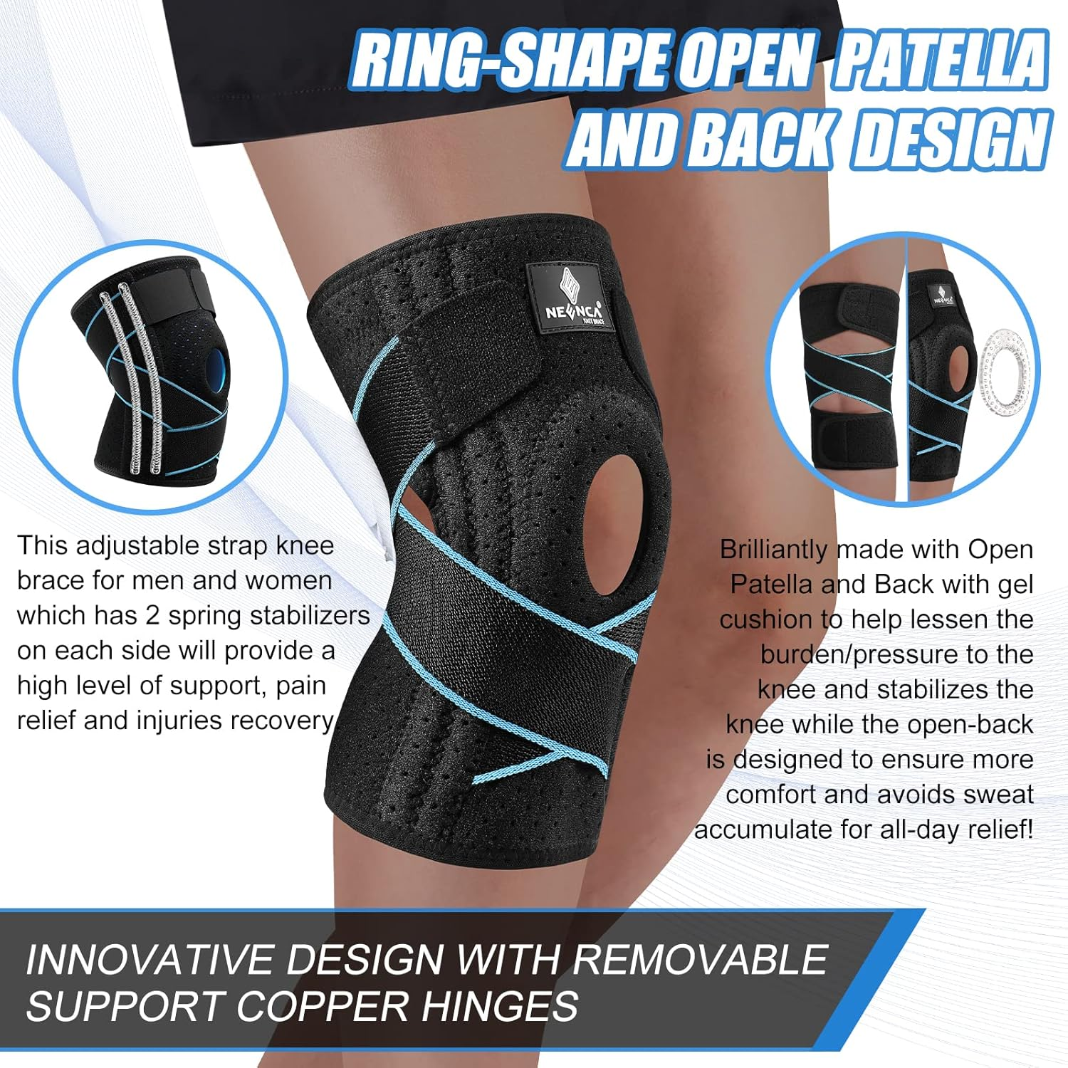 NEENCA Knee Brace for Knee Pain, Adjustable Knee Support with Patella Gel Pad & Side Spring Stabilizers, Knee Wrap for Arthritis, Meniscus Tear, ACL, Knee Pain Relief, Runner, Sport image number 6