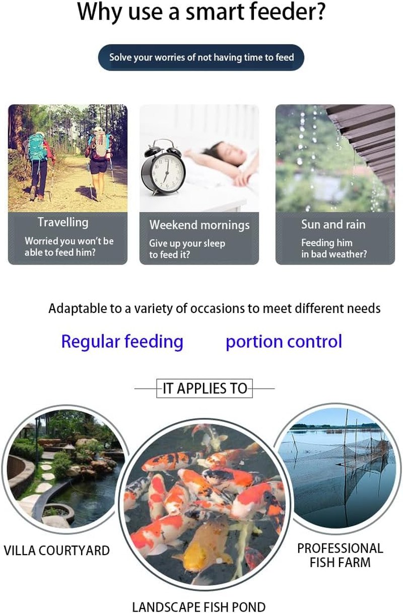10L Pond Feeder, Automatic Fish Feeder for Pond Outdoor, Fish Feeder Automatic Dispenser, Timer High Capacity for Vacations & Hot or Cold Weather- Battery Powered image number 6