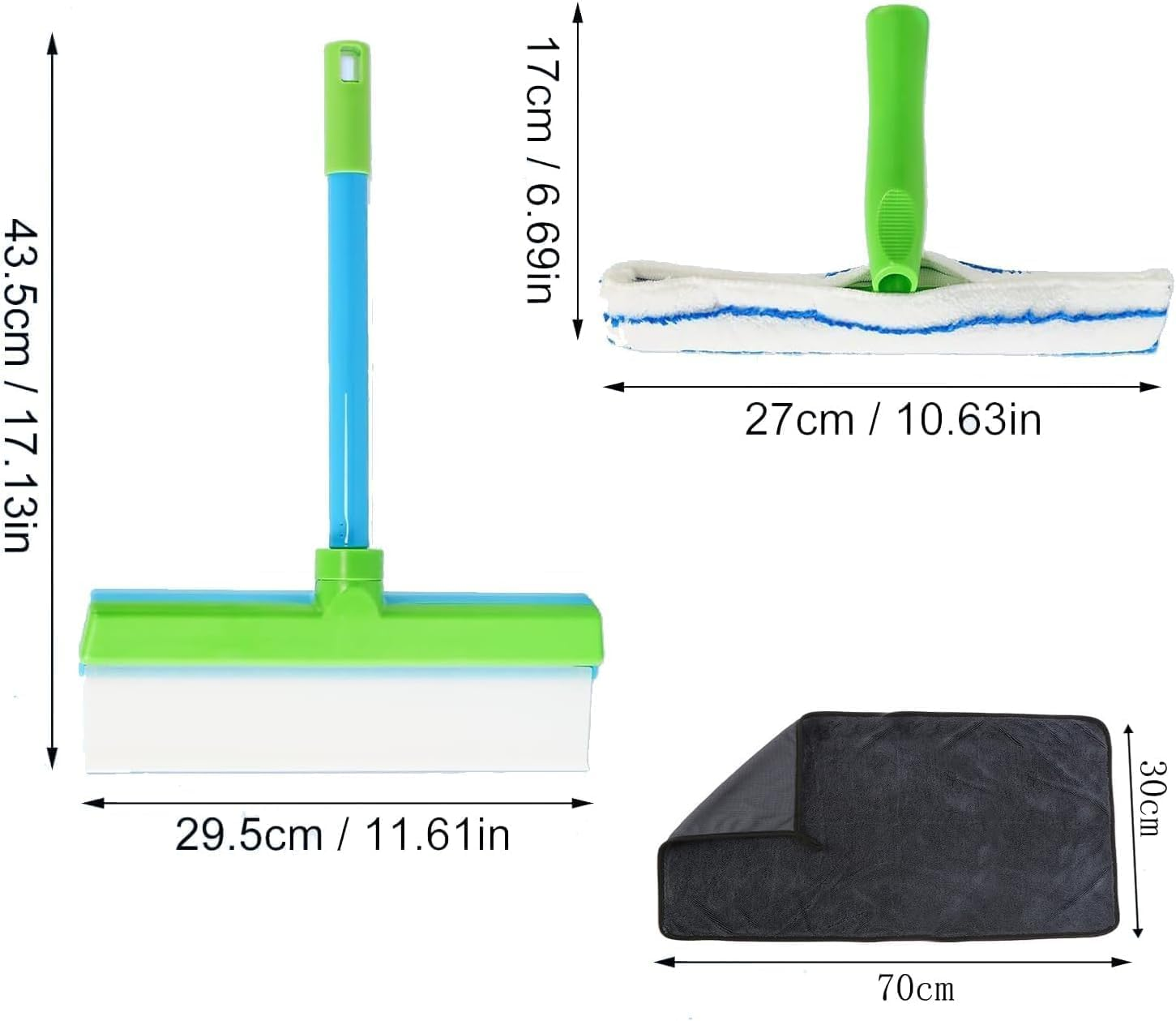Recyclable Silicone Window Squeegee Kit,Window Cleaning Kit & Window Squeegee Cleaner Kit with Silicone Squeegee and Microfiber Scrubber,For Shower Glass, Mirror, Door, Car (Green) image number 4