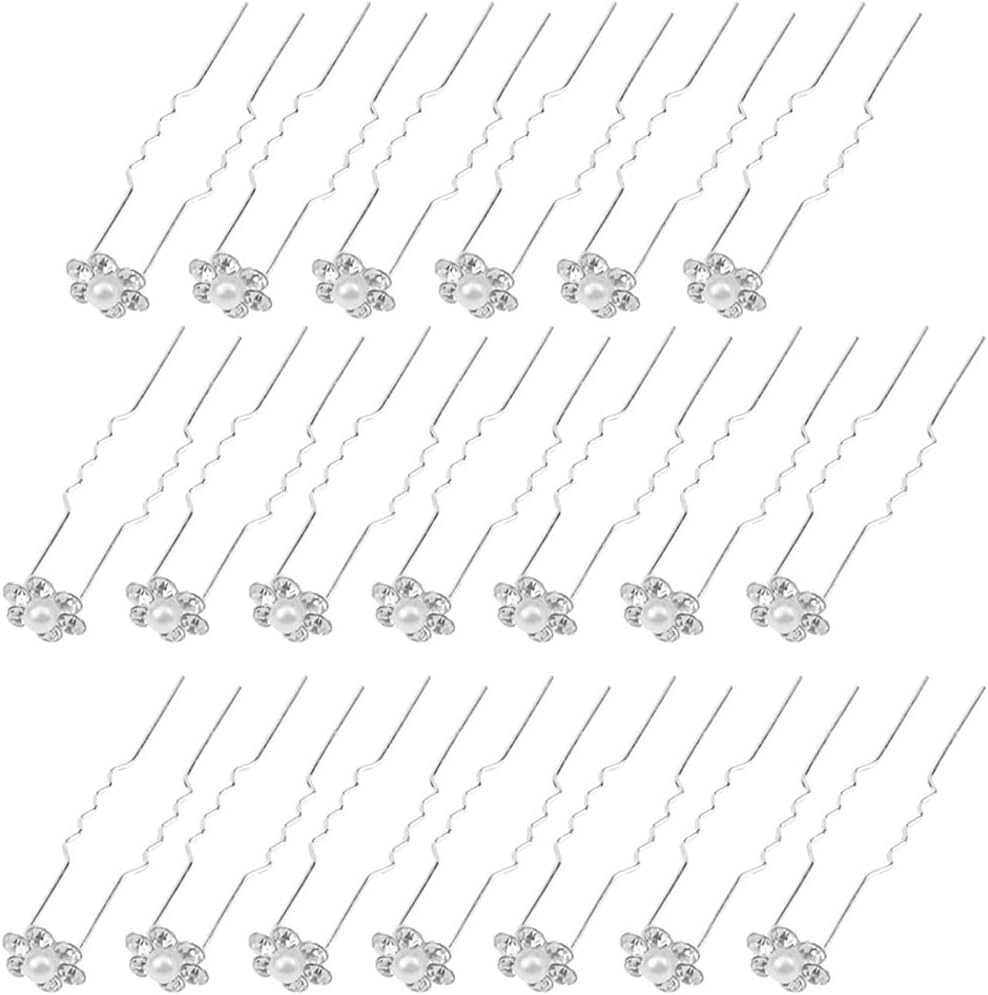 KINDOYO Bridal Wedding Hair Pins - U Shaped Hair Pins Pearl Hair Pins Rhinestone Hair Bun Pins Flower Hair Clip Hair Accessories for Women Girl - Style B(20PCS)