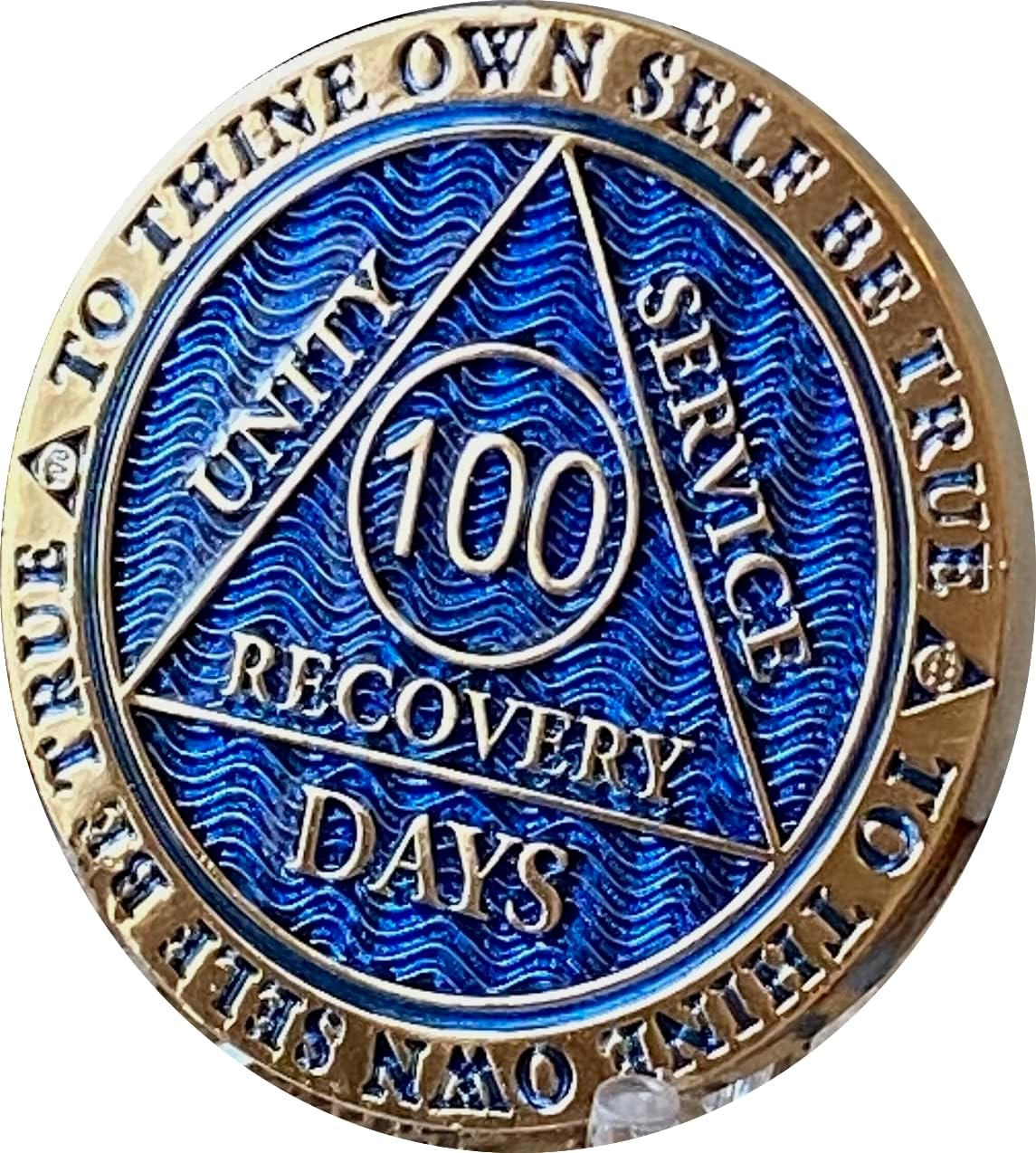 100 Days AA Medallion Reflex Dusty Blue Gold Plated 100 Day Chip