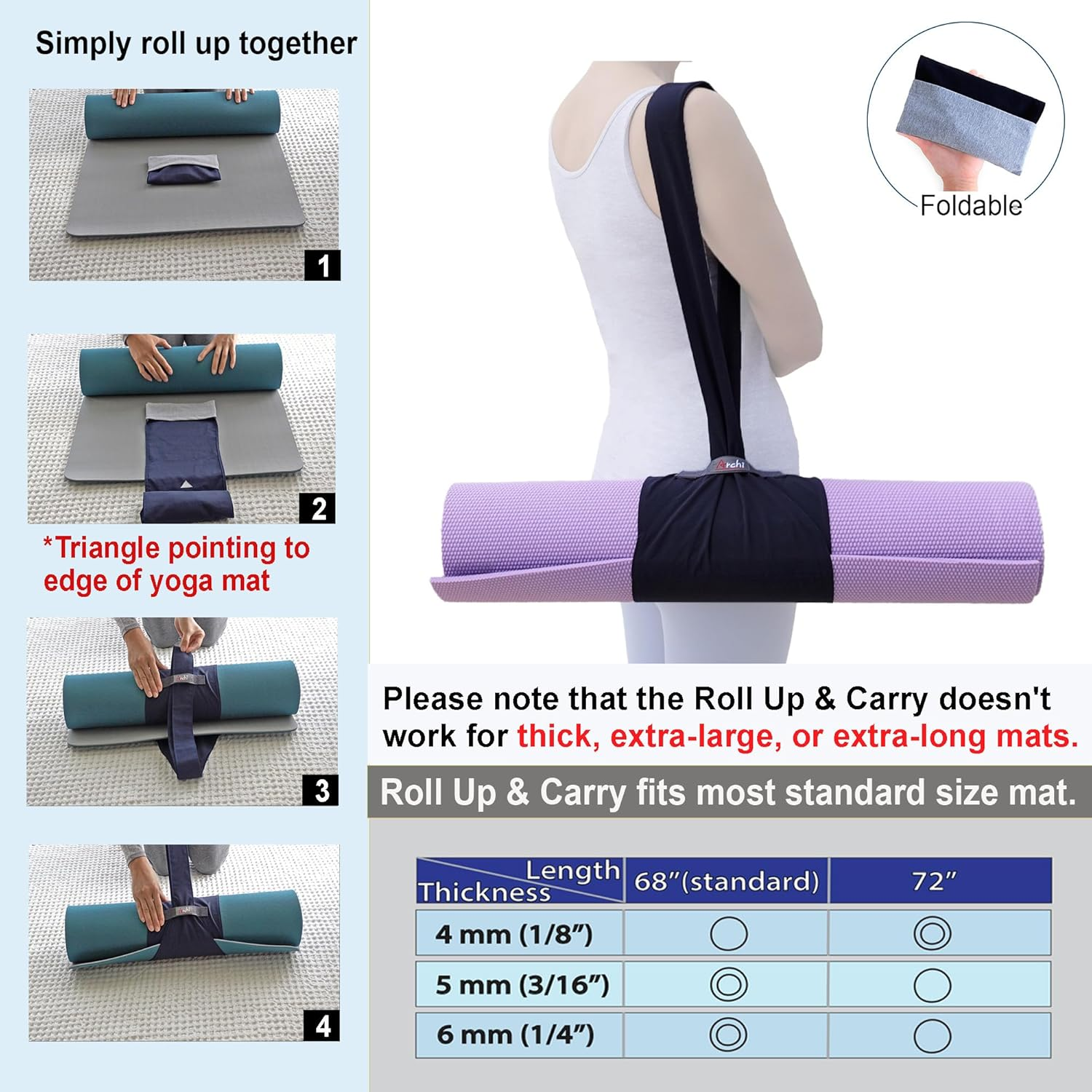 Roll up & Carry Foldable Yoga Mat Carrier &ndash; Put on and Take off Instantly &ndash; Patented Innovative Design &ndash; Washable Lightweight Material Is Durable and Fits Most Standard Size Mats - Red image number 3