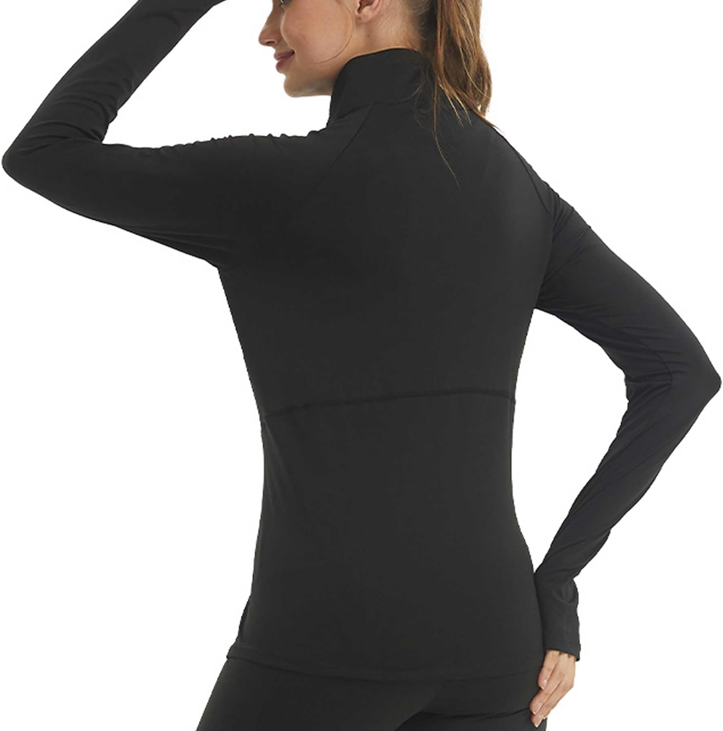 LANBAOSI Women'S Workout Long Sleeve Shirts Half Zip Pullover Slim Fit Athletic Yoga Tops Running Shirts with Thumbholes image number 3