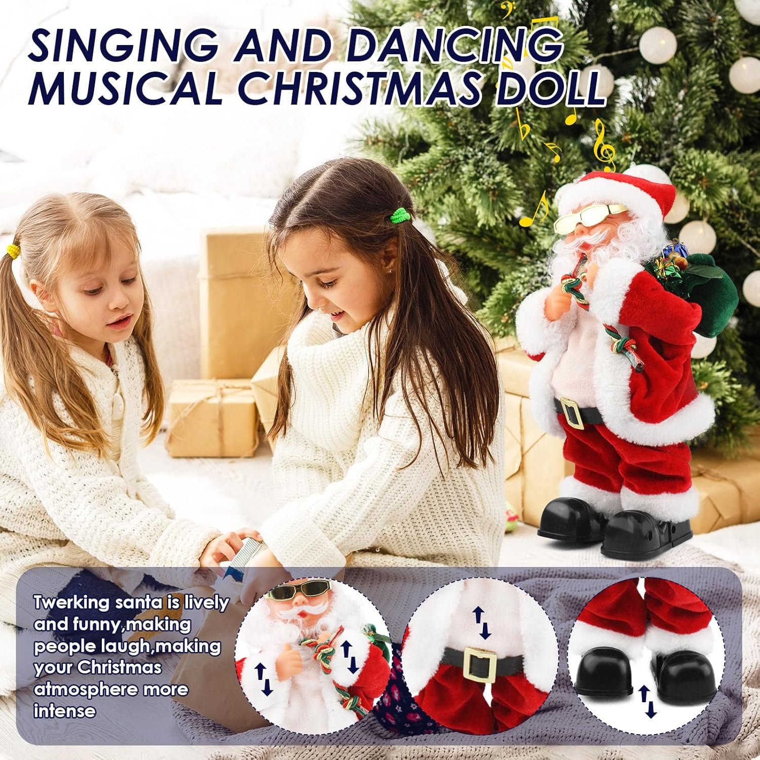 Electric Santa Claus Toy with Shaking Belly and Feet, Singing and Dancing Musical Christmas Doll, Xmas Gift image number 6