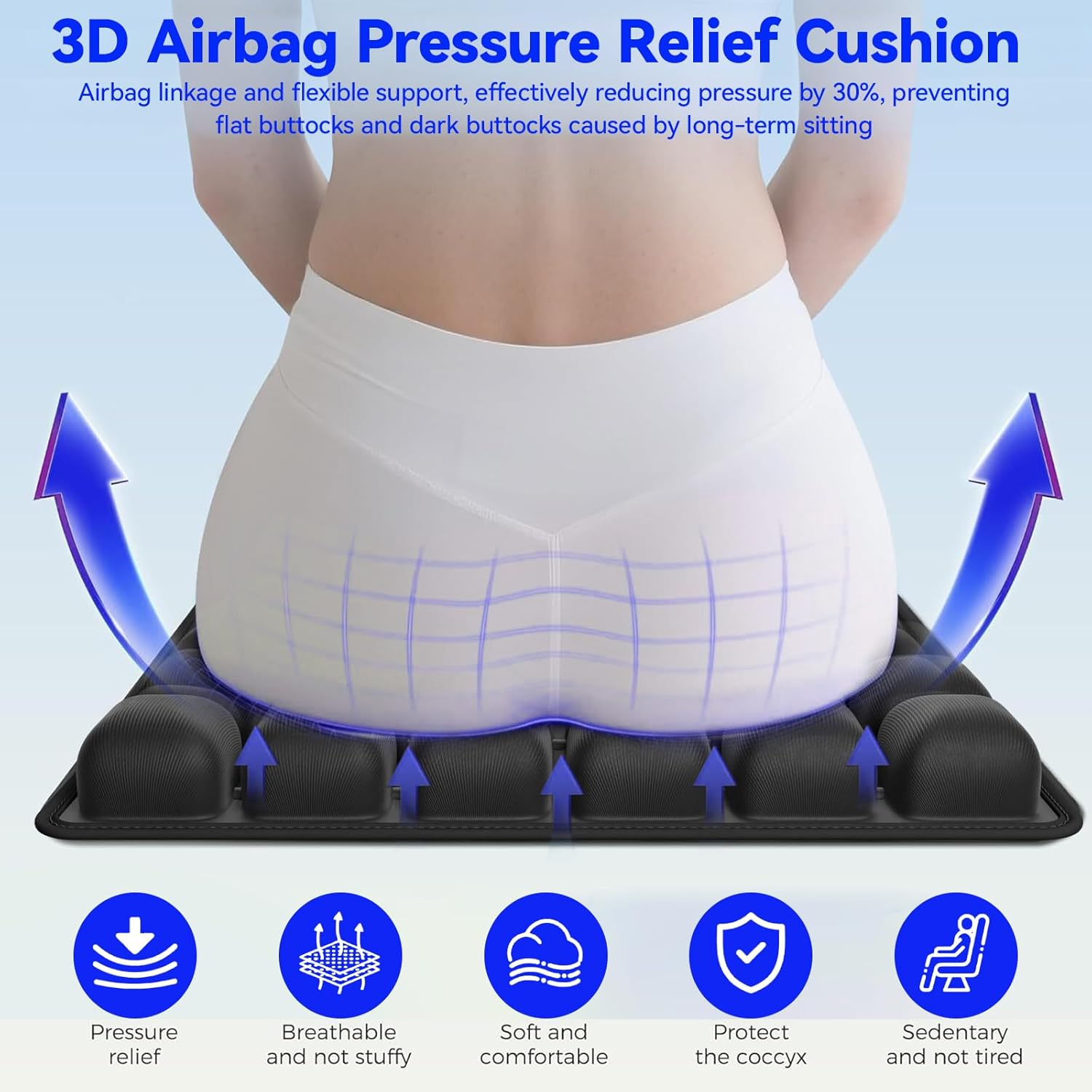 Portable Travel Cushion, 3D Air Cell Seat Cushion for Pressure Relief, Manual Press Inflateable Seat Cushion for Airplane Wheelchair, Car Set, Office Chair image number 3