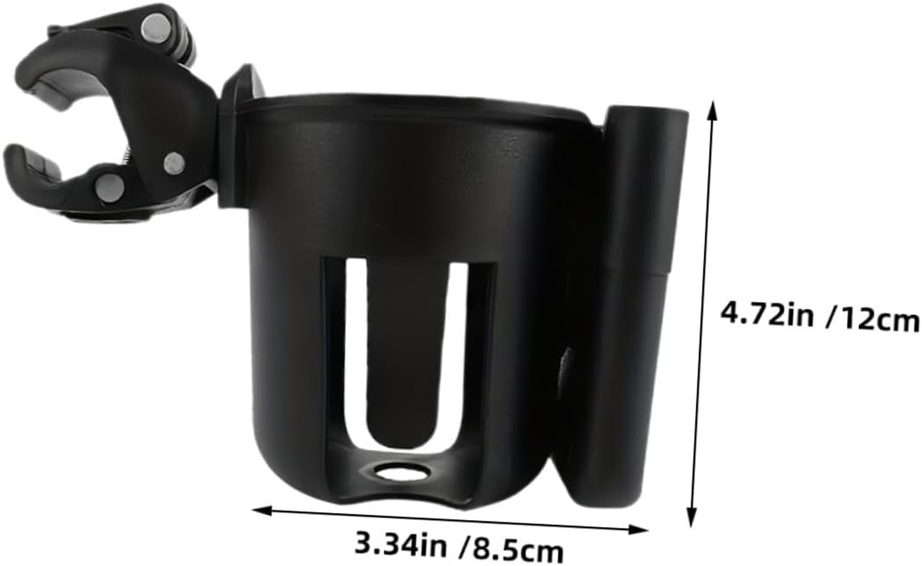 2Pcs Stroller Cup Holder Phone Holder, Universal Plastic Drink Bottle Rack for Pram, Pushchair and Scooter, Black Organizer for Bottles and Sippy Cups, Travel Accessories image number 2