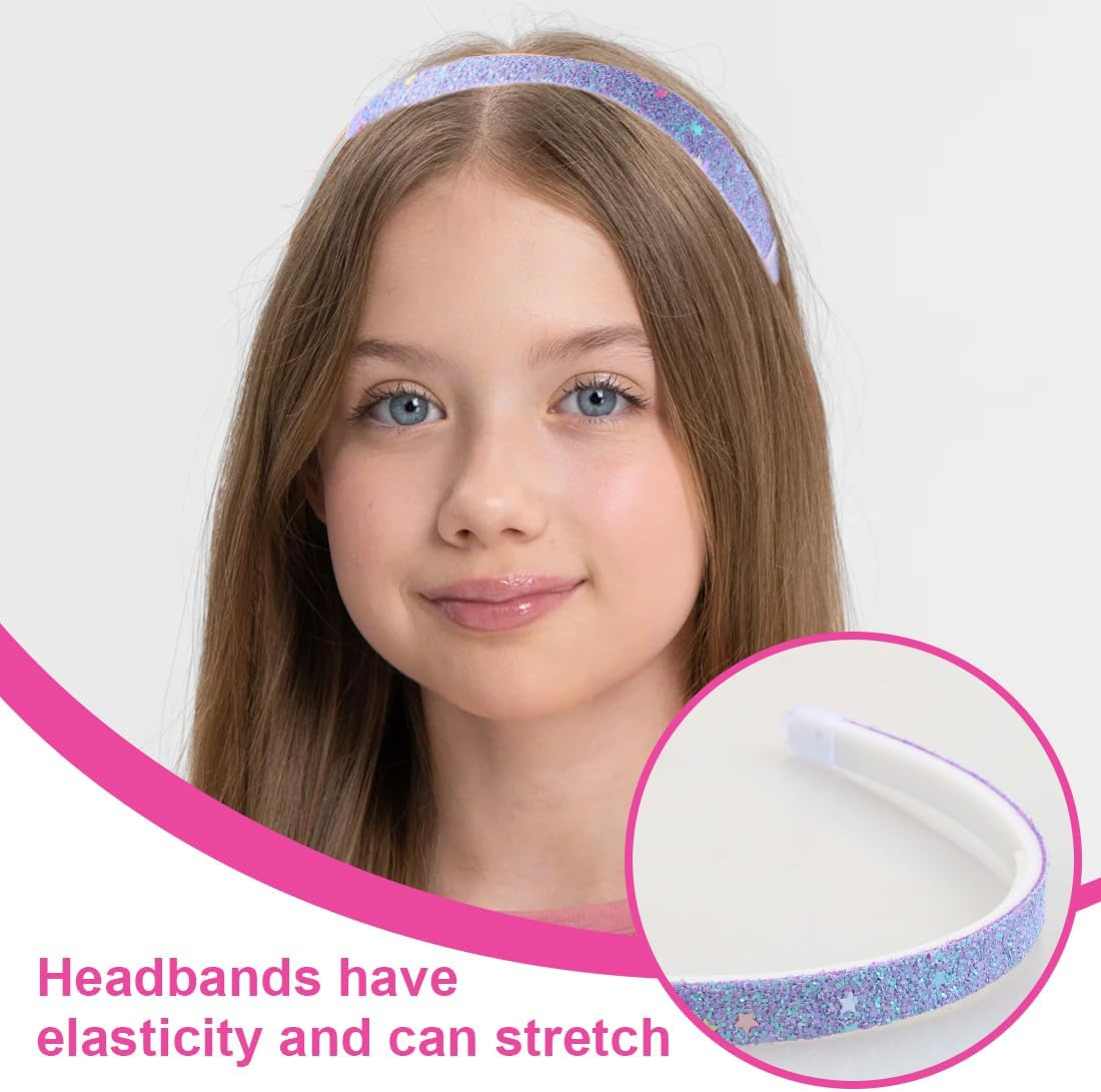 Pack of 4 Glitter Headbands, Colourful Hair Accessories, Headbands, Glitter Rainbow Hair Bands, Glitter Girls Headbands, Sequins Hair Accessories for Children Women image number 5