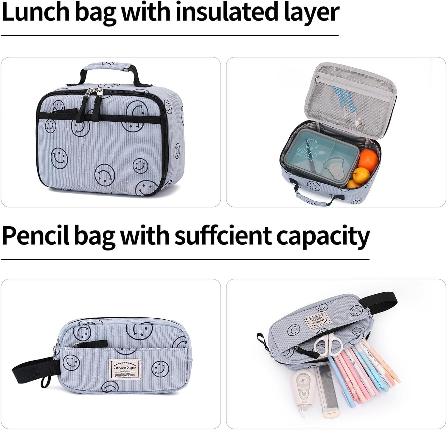 Tanweibago Backpack for Girls Boy Teen Corduroy Bookbags Elementary Middle High School with Lunch Box Pencil Bag - Checkered Brown image number 3