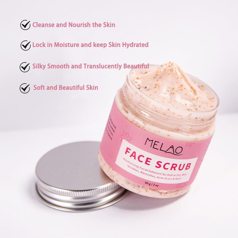 Natural Face Scrub with Shea Butter, Jojoba Oil, Retinol, Salicylic Acid, and Vitamin E - Gentle and Effective Exfoliation and Skin Renewal - 100% Vegan and Cruelty-Free - 60G image number 5