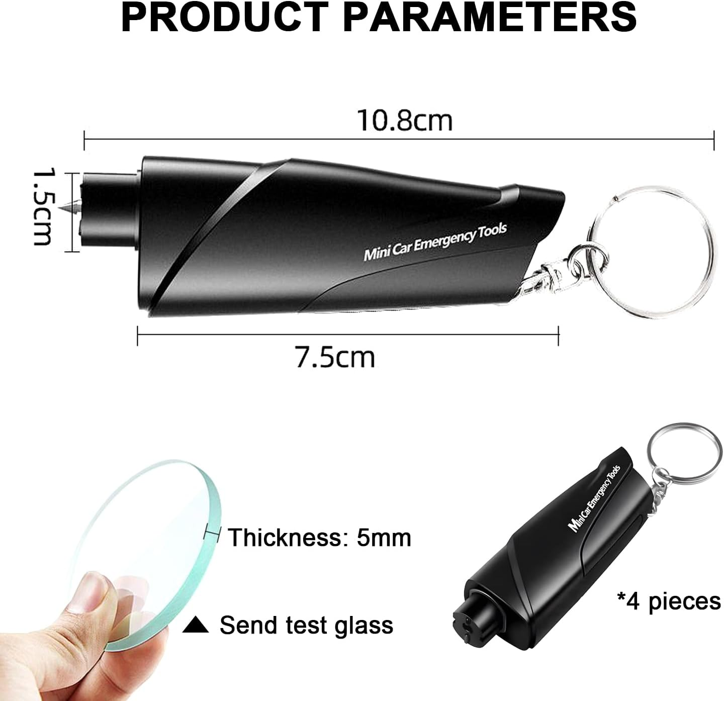 Car Escape Rescue Tool,4 Pack Car Window Breaker and Seat Belt Cutter,Emergency Key Chain Car Escape Tool,With Glass Breaker Seat Belt Cutter image number 4