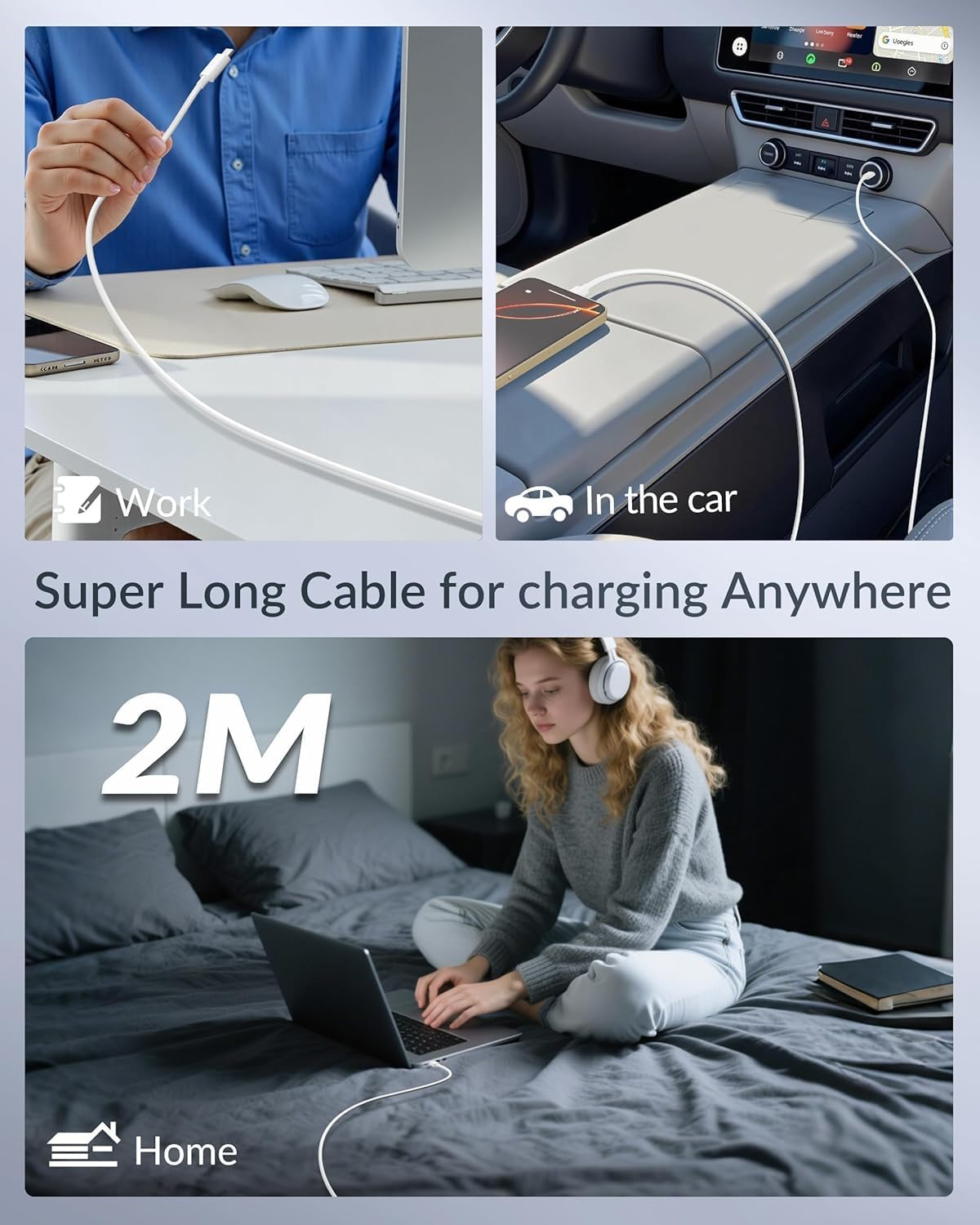 2Pack 240W USB C Cable, 2M/6.6Ft C to C Cable Fast Charging for Macbook Pro/Air & for Iphone 16/15 Pro Max,Macbook Pro/Air,48V/5A Super Fast Charger Cord Compatible 140W/100W /65W/45W/35W/20W image number 4