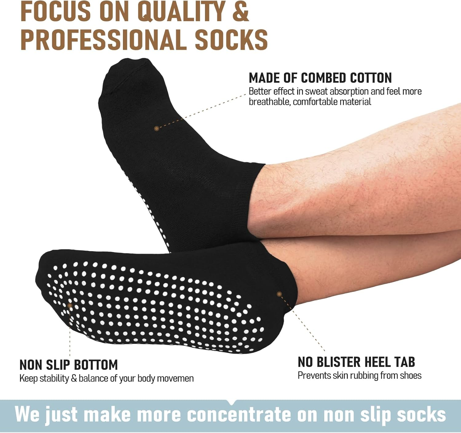 Fuelmefoot 4 Pairs Non Slip Grip Socks for Men Anti-Skid Gripper Socks Ankle Grippy Socks for Hospital, Pilates, Yoga Workout image number 1