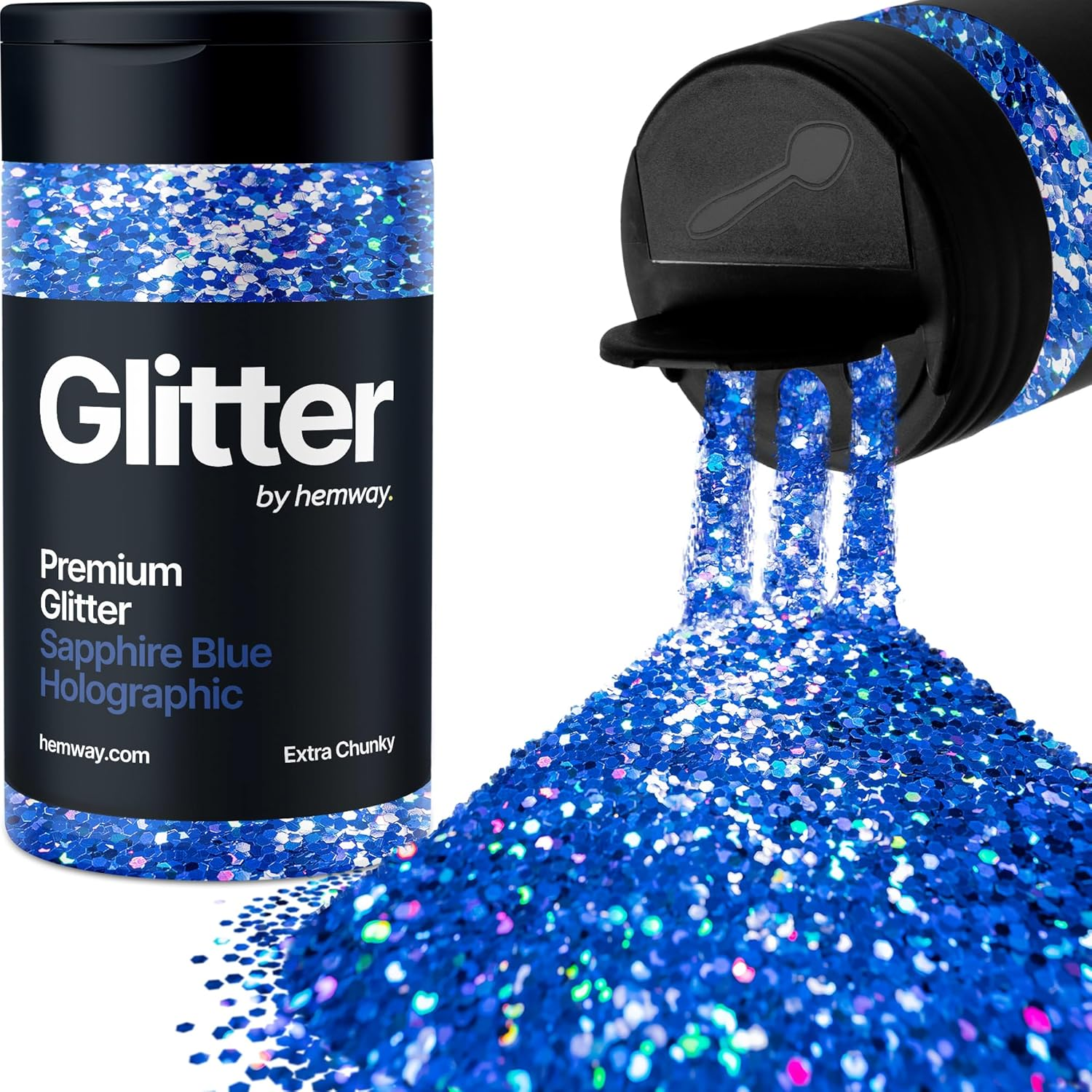 Hemway Sapphire Blue Holographic Glitter Extra Chunky 120G/4.2Oz Powder Metallic Resin Craft Glitter Flake Sequins for Epoxy Tumblers, Hair Face Body Eye Nail Art Festival, DIY Party Decorations Paint image number 6