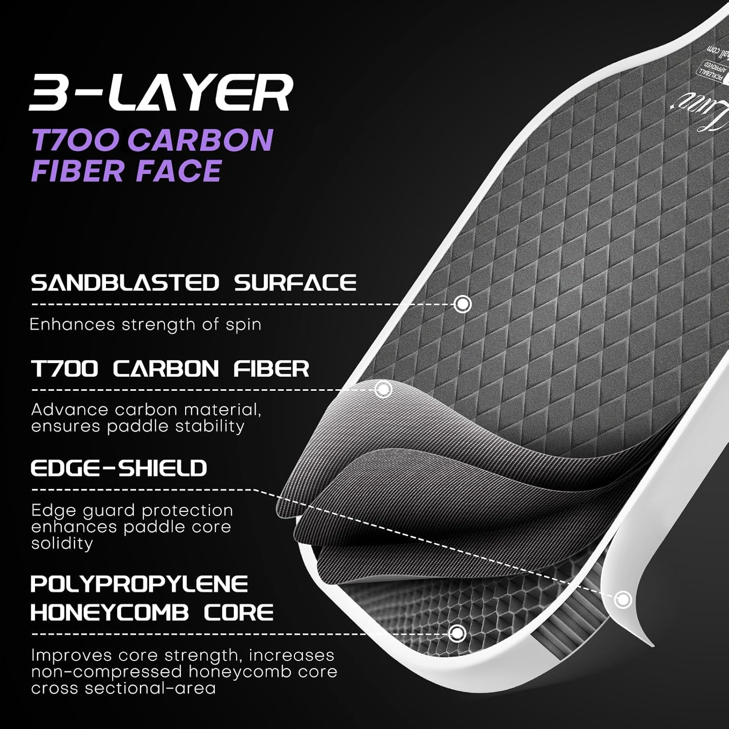 Luzz Pickleball Paddle Set of 2, USAPA T700 Carbon Fiber Pickleball Paddles Set Includes 4 Pickleballs &1 Bag,Lightweight 2 Pack Pickle Ball Paddles,Sandblasted Surface image number 3