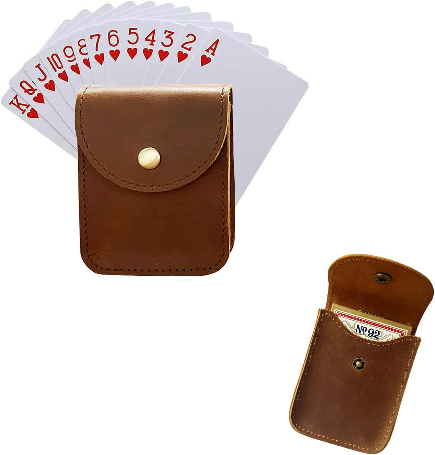 Aolaso Leather Playing Card Case, Single Playing Cards, Deck Card Box for Men, Leather Mini Belt Bag