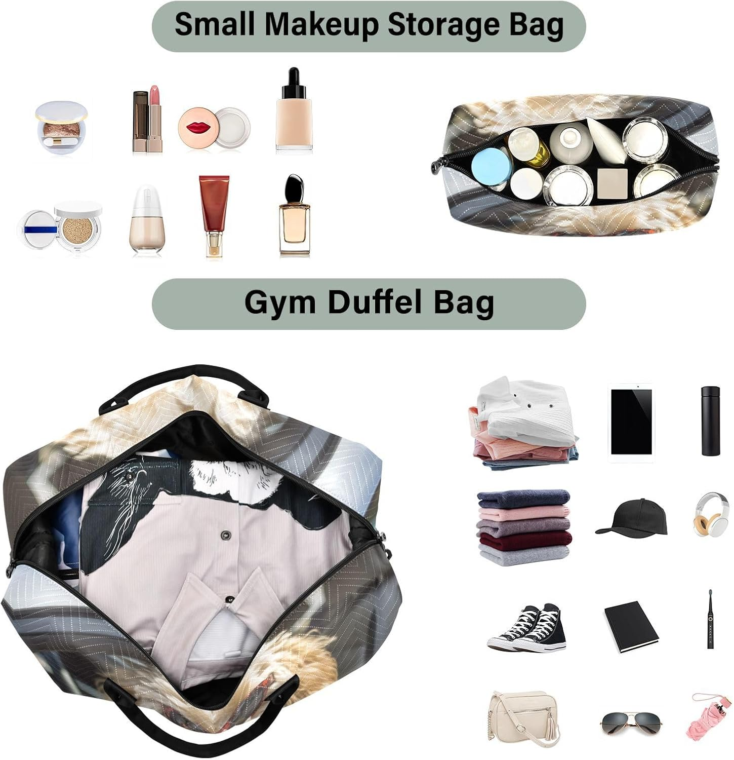 WOIWB Duffel Bag Set with Toiletry Bag for Travel Gym Sport, Luggage Sleeve Weekender Bag Carry on Overnight Bag-Dod Nice Car Print, Multicolor, 20.5 X 7.9 X 13.8 Inches+9.1 X 3.5 X 5.9 Inches image number 3