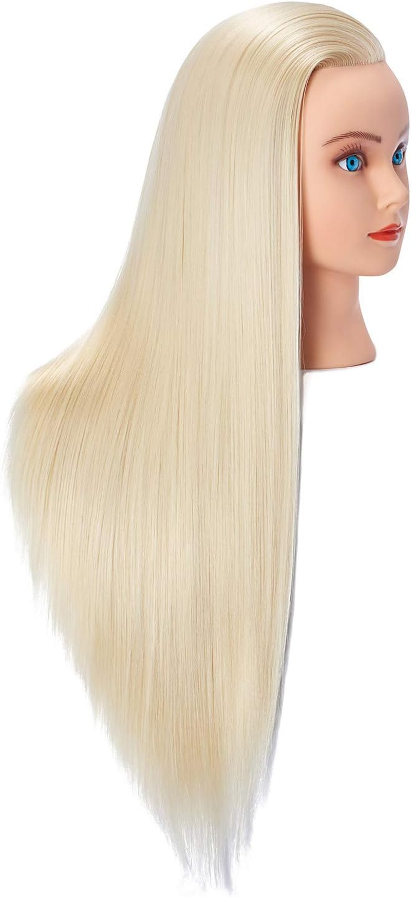 Hairlink 26-28'' Mannequin Head Synthetic Fiber Hair Styling Training Head Dolls for Cosmetology Manikin Maniquins Practice Head with Stand (6611W61320) image number 4