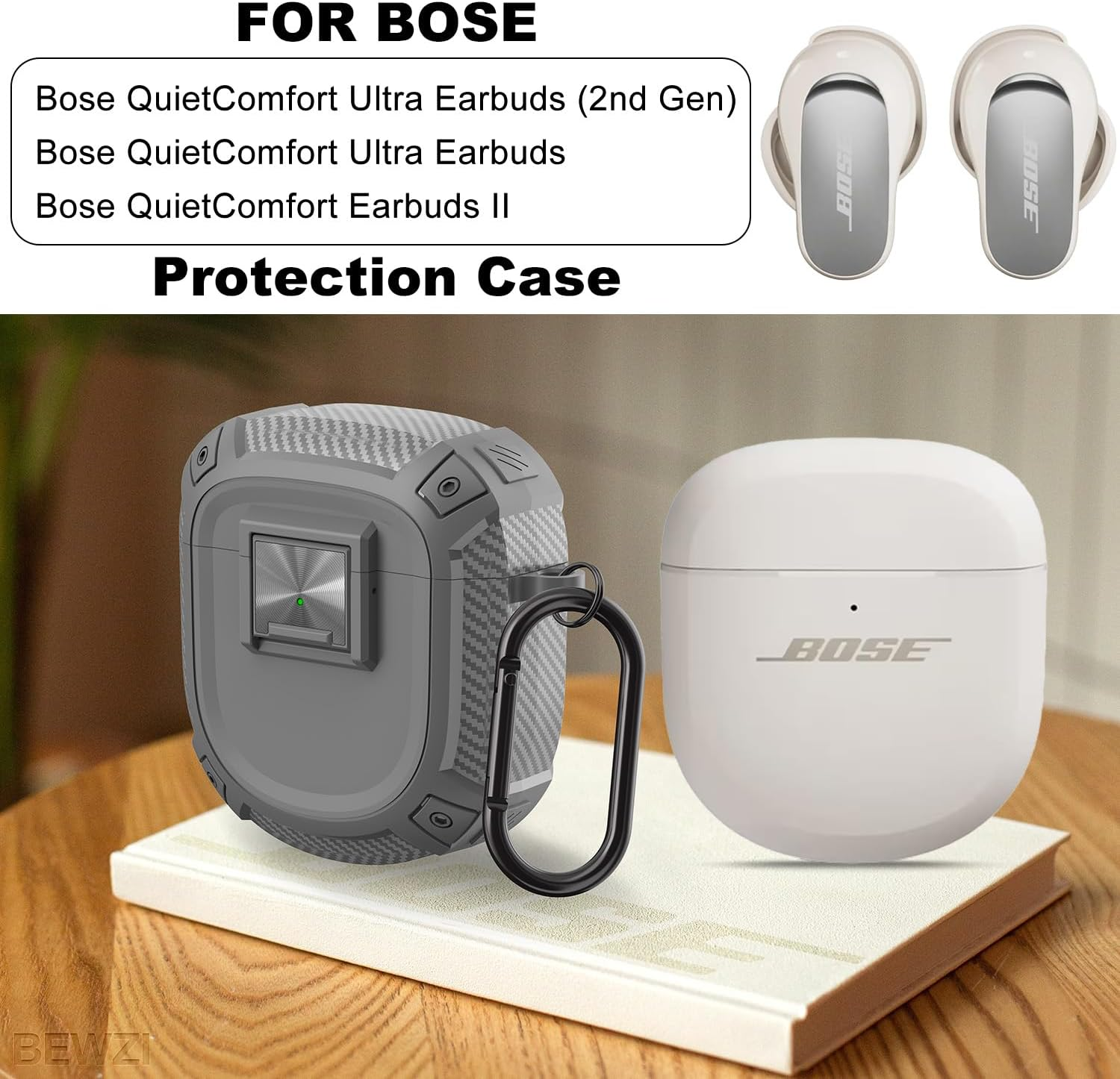 For Bose Quietcomfort Ultra 2Nd Gen/Quietcomfort Ultra/Quietcomfort Earbuds 2 Protective Case, Stylish Carbon Fiber Pattern and Safety Lock Button Design (Gray)
