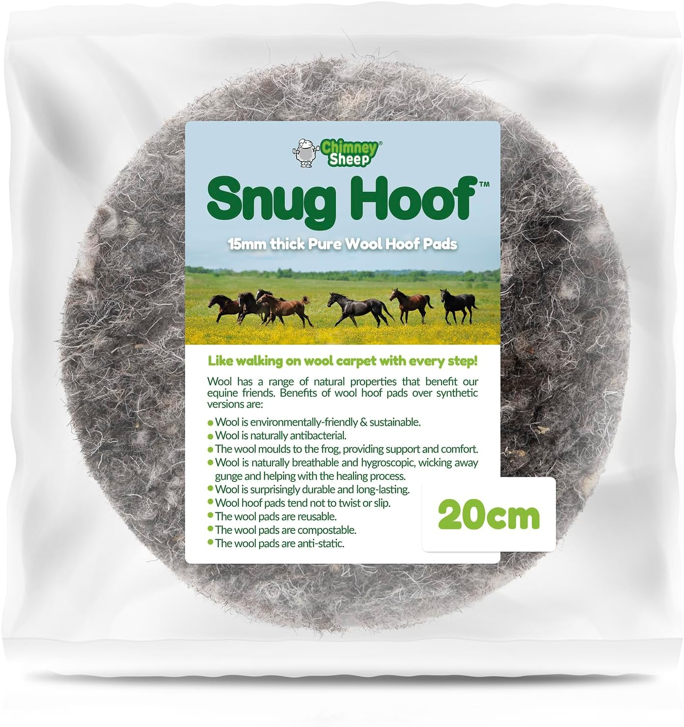 Chimney Sheep 20Cm Snug Hoof Wool Felt Pair of 2 Hoof Pad Inserts for Hoof Boots