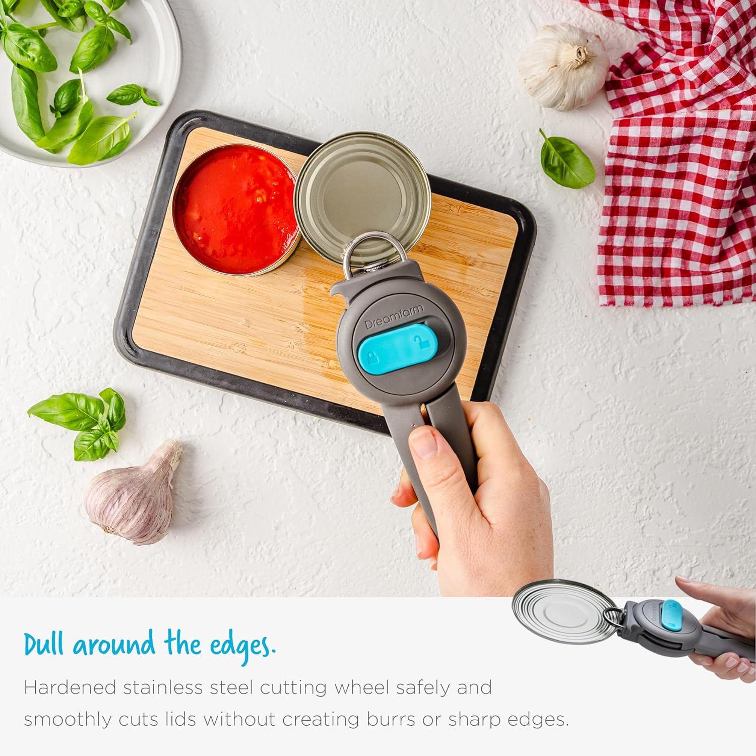 Dreamfarm Dopener 3-In-1 Ergonomic Can Opener Smoothes Can Edges for Safe Removal with Jar Lid Seal-Breaker & Can Ring Puller - Grey - Grey image number 6