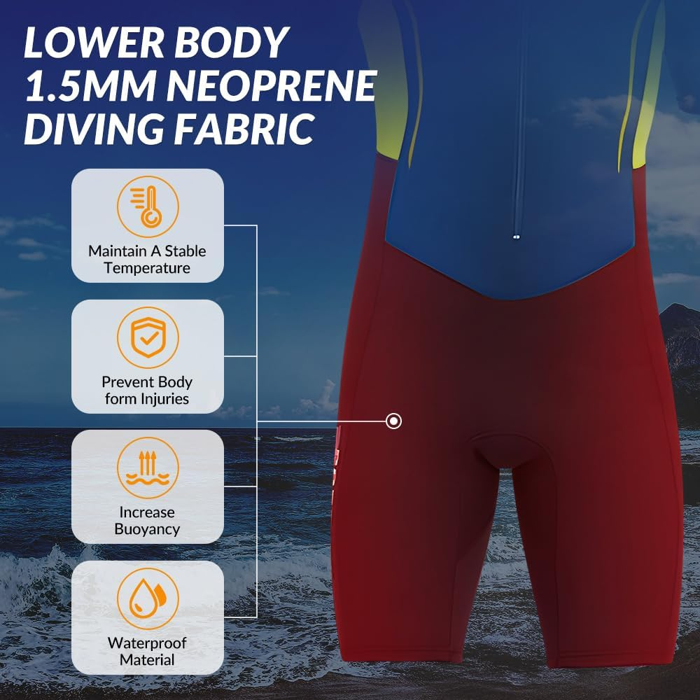 WOTOW Men&rsquo;S Shorty Wetsuit, 1.5Mm Neoprene Diving Suits Front Zip Short Sleeve Wet Suit for Surfing Diving Swimming Snorkeling Kayaking image number 5