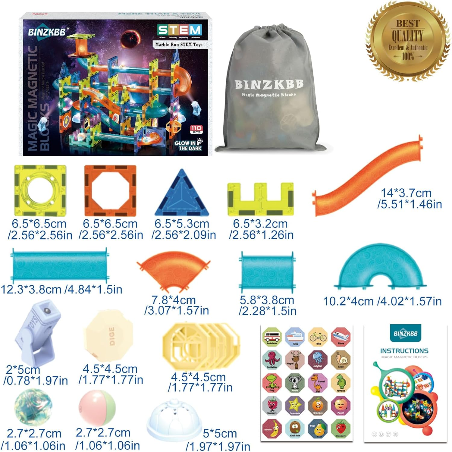 BINZKBB Light Magnetic Tiles Building Blocks for Kids,3D Clear Educational STEM Building Toys,Magnetic Marble Run Blocks Toys for Kids Ages 3 4 5 6 7 8 10+Year Old Boys Girls Creative Gift(110 PCS) image number 2