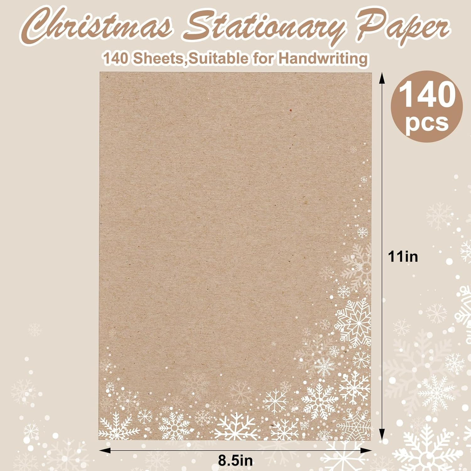 140 Pcs Christmas Stationery Paper White Snowflakes Letterhead Paper 8.5" X 11" Rustic Faux Kraft Winter Holiday Paper for Wedding Invitation Crafts Computer Office Supplies image number 4