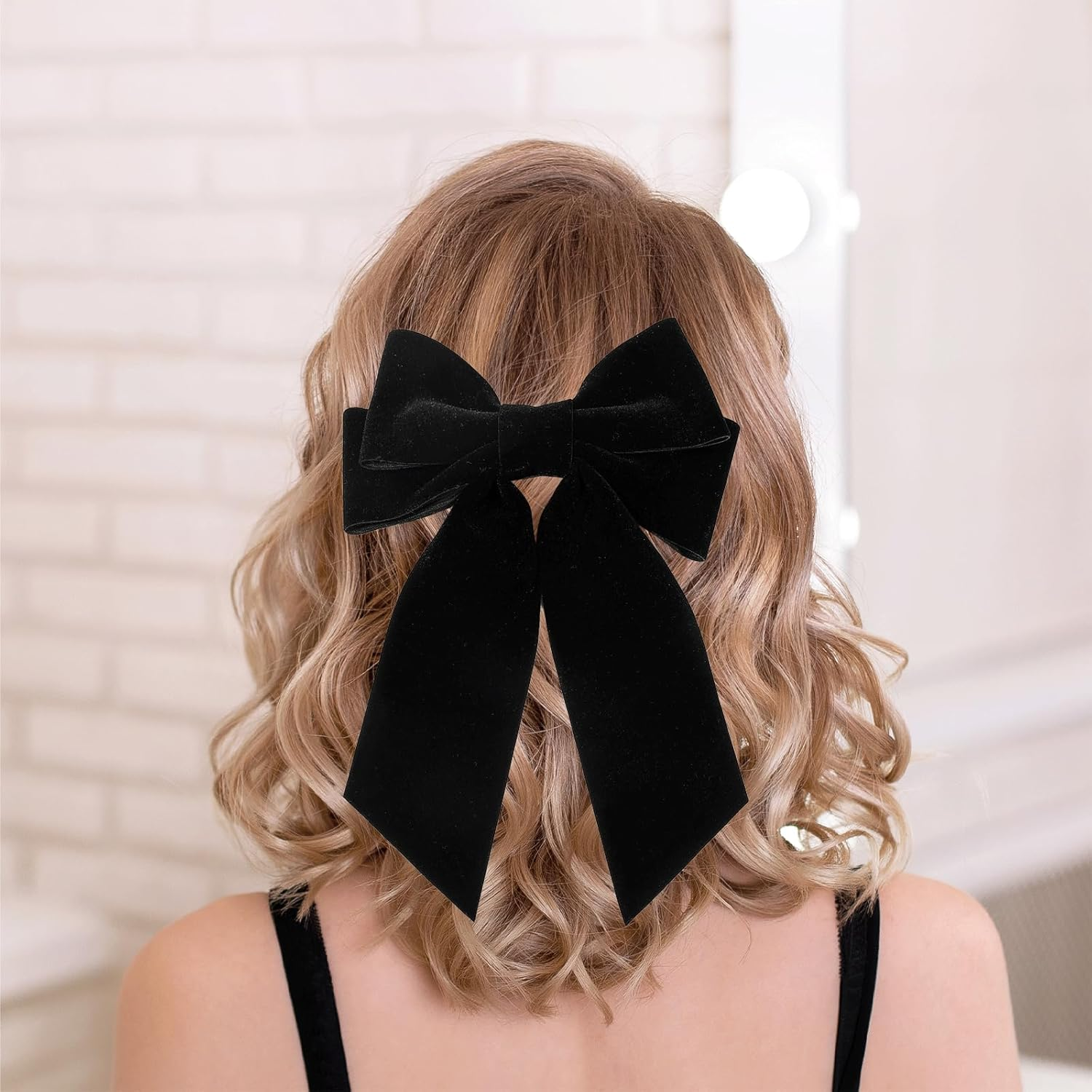 AYNKH 3 Pieces Solid Color Double Velvet Hair Clips with Long Floating Ribbon French Long Bow Vintage Hair Accessories for Girls and Women, Suitable for Autumn and Winter image number 2