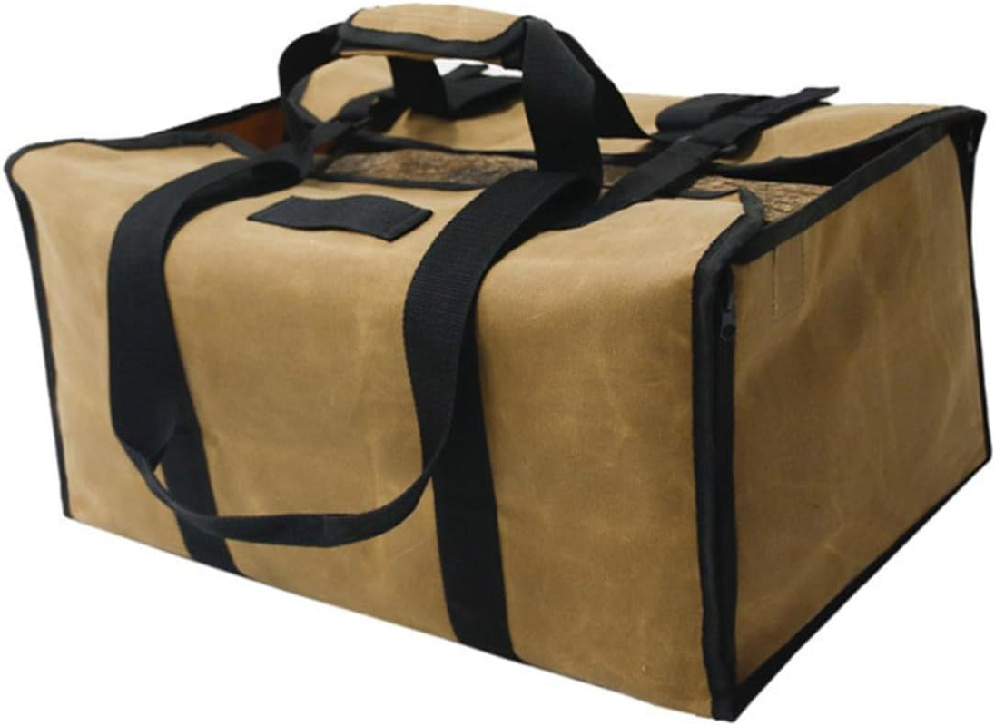 Waxed Canvas Firewood Holder Capacity Log Carrier Bag with Padded Handles Multi-Functional Outdoor Storage Tote for Camping Garden Tools and Household Supplies